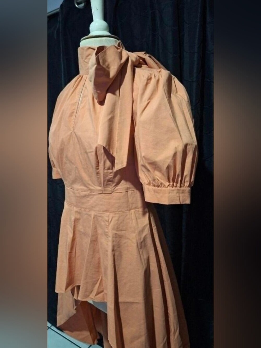 New York And Company Peach High-Low Tie-Neck Blouse - Picture 5 of 12